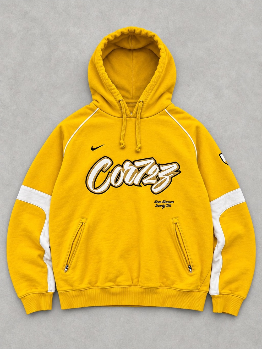 Vintage Nike Cortez Hoodie Yellow Sweatshirt Large 1972 Script Logo Y2K